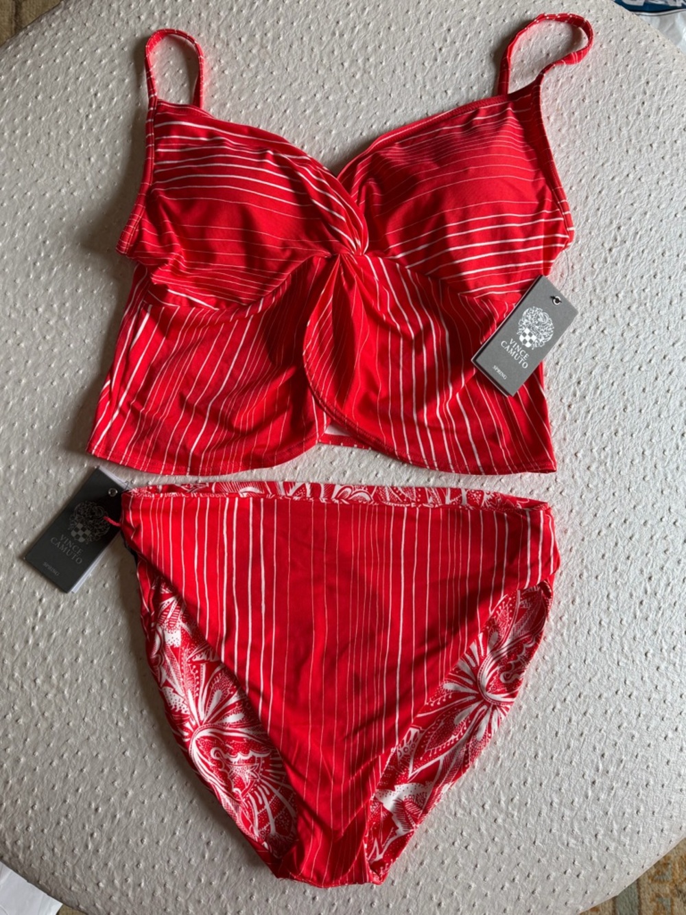 NWT Vince Camuto Women’s Red Striped Tankini Set - Two-Piece Swimwear $148